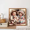 Poup&eacute;e gar&ccedil;on et fille-perceuse ronde peinture diamant-40*40cm