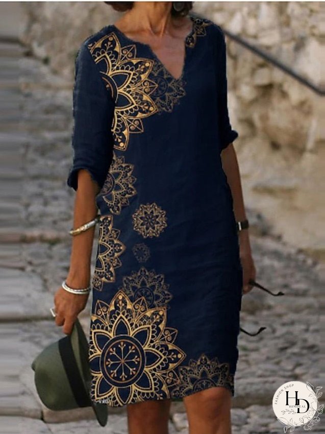 Casual Dress Ethnic Dress Shift Dress Midi Dress Leopard Black White Half Sleeve Floral Print Summer Spring V Neck Basic Daily Vacation Weekend S M L XL XXL 3XL for Women