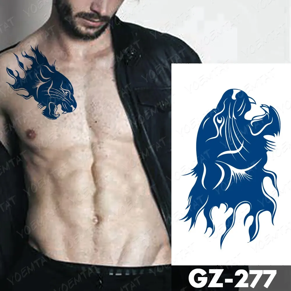 Sdrawing Lasting Ink Tattoos Body Art Waterproof Temporary Tattoo Sticker Line Dragon Tiger Totem Tatoo Arm Fake Fox Whale Tatto