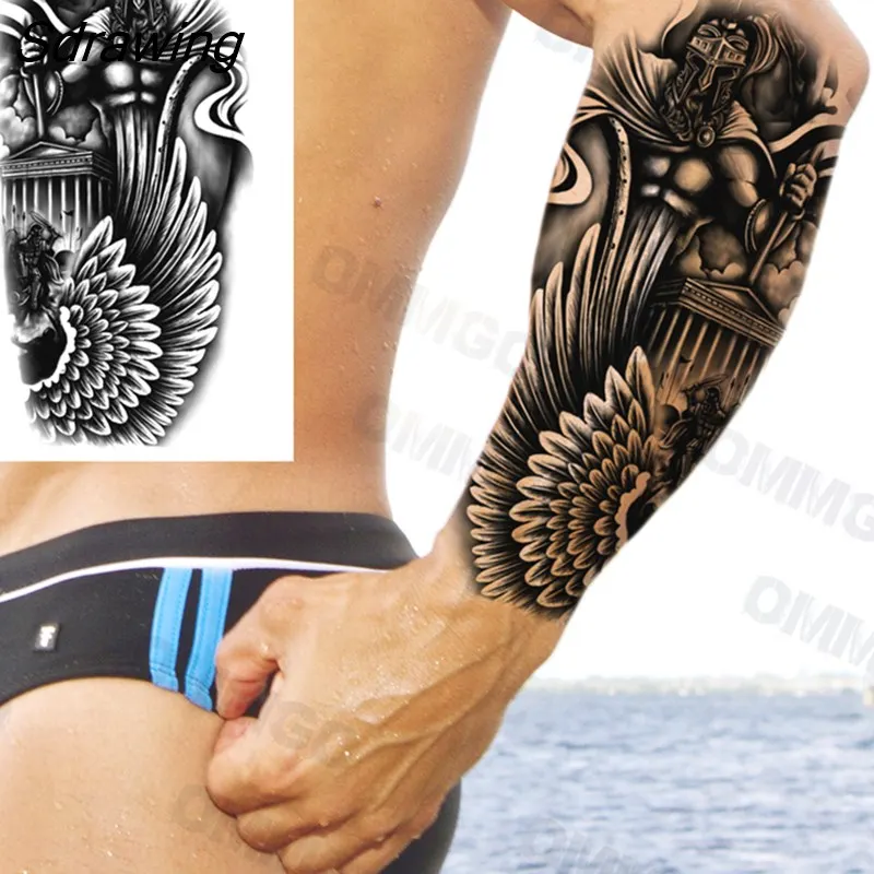 Sdrawing Realistic Rose Flower Skeleton Temporary Tattoos For Women Adult Peony Geometric Fake Tattoo Body Art Half Sleeve Tatoo Paper