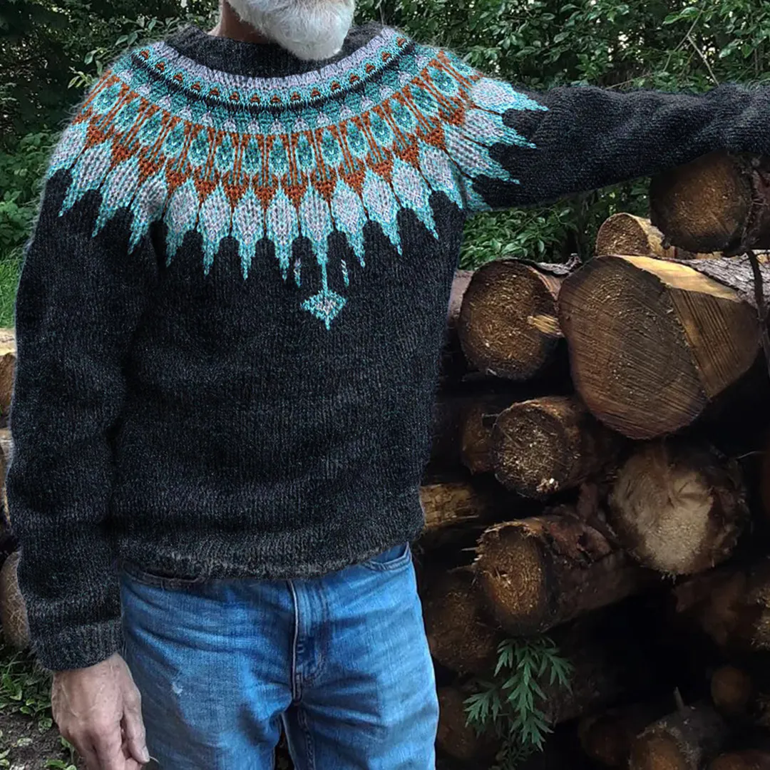 Men's Jacquard Icelandic Pattern Cozy Knit Sweater