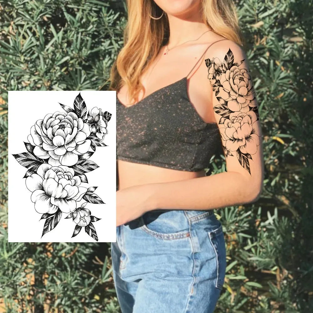 Realistic Sexy Peony Tattoos Temporary Women Adult Flower Arm Tattoos Sticker Waterproof Fake Floral Bloosom Body Leg Art Tatoos 530-1