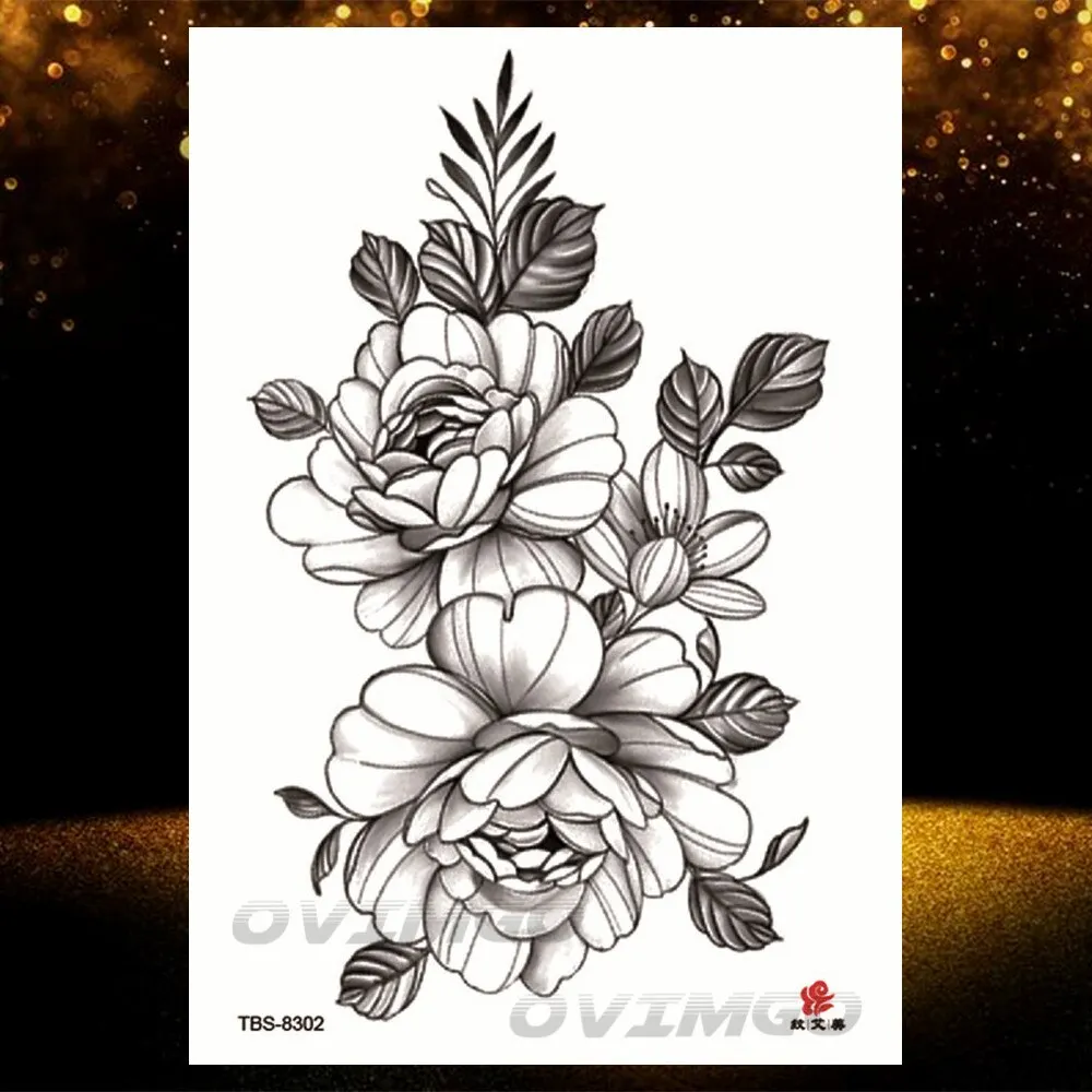 Sdrawing Lotus Flower Temporary Tattoos Fake Jewelry 3D Beauty Rose Tattoo Sexy Body Art Arm Painting Tatoo Sticker For Women