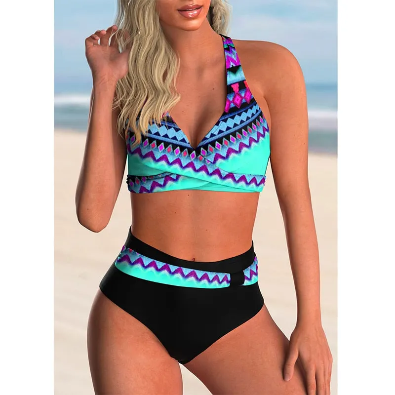 New High Waist Bikini Women Push Up Sexy Swimwear Bathing Suit Set Female 2022 Summer Casual Print Swimsuit Beachwear Plus Size