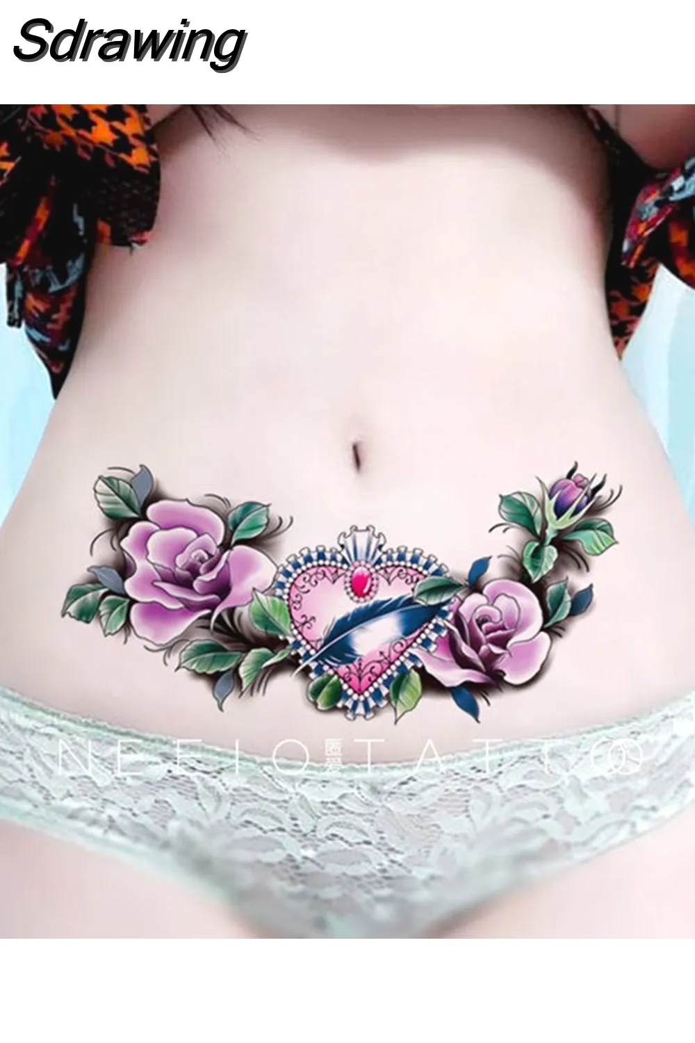 Sdrawing 4/5/9/10/18 PIeces Long Lasting Blue Flower Jewelry Tattoo Sticker Sexy Belly Block Scar Stretch Marks Waterproof Tattoo Sticker 715-1