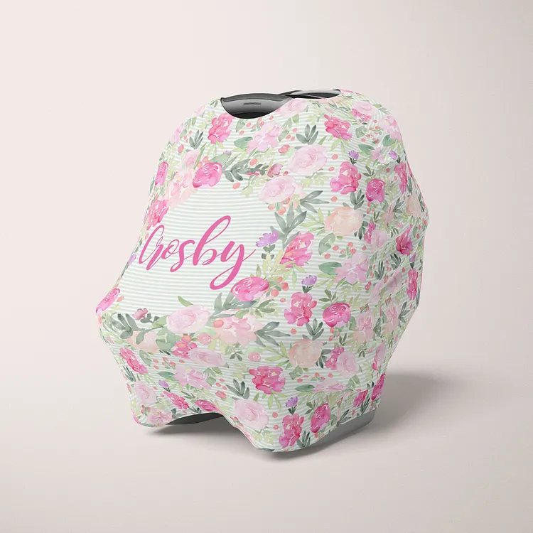 Personalized Pink Flower Baby Car Seat Canopy| Canopyl163