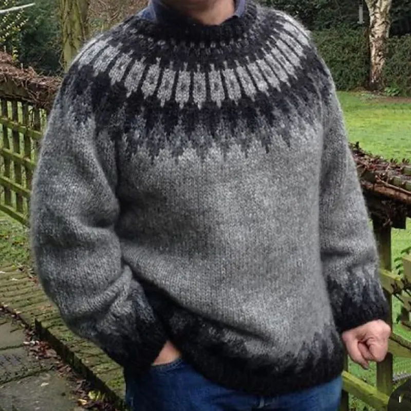 Icelandic Ethnic Pattern Print Knitted Pullover Sweater