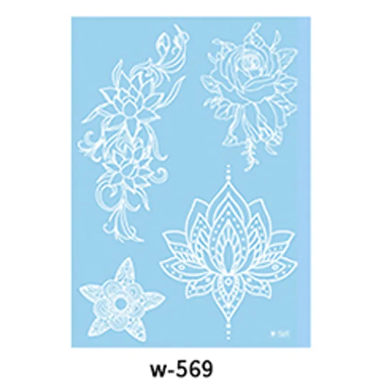Sexy Henna Mehndi Tattoo White Lace Necklace Flower Water Transfer Temporary Tatoo Sticker Body Art Waterproof for Wedding Beach