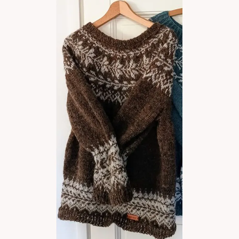 Vintage Tribal Iceland Pattern Warm Round Sleeve Comfy Sweater