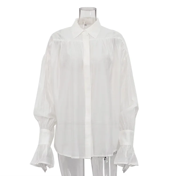 Churchf Churchf Women's Fall 2024 New Fashion Temperament Loose Lapel Solid Color Versatile Long Sleeve Shirt Women's Top