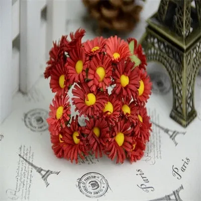 10pcs/lot Mini Silk Daisy Artificial Flowers Bouquet Multicolor Scrapbooking Flower flowers DIY Ball Stamen Wedding Decoration