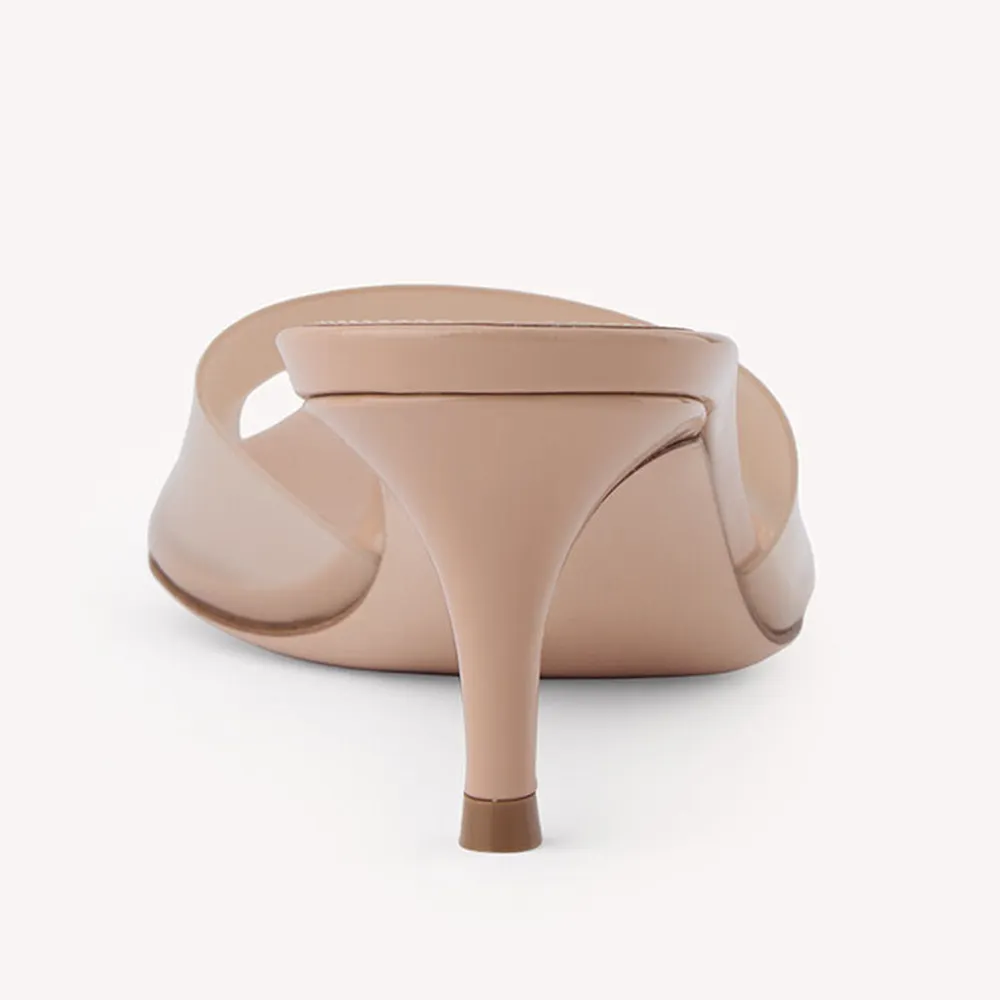Elegant Nude PVC Pointed Toe Stiletto Heel Women's Mules Shoes