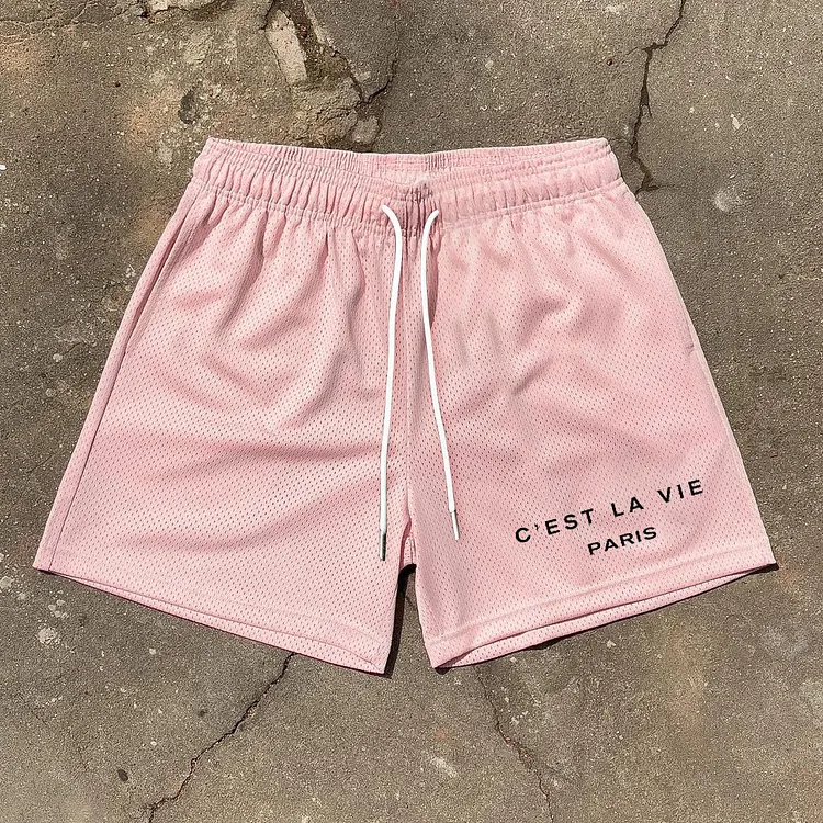 C'EST LA VIE Graphic Mesh Shorts