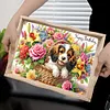 (US Local)Wooden Dog Flower 5D DIY Diamond Painting Serving Tray with Handle for Desk