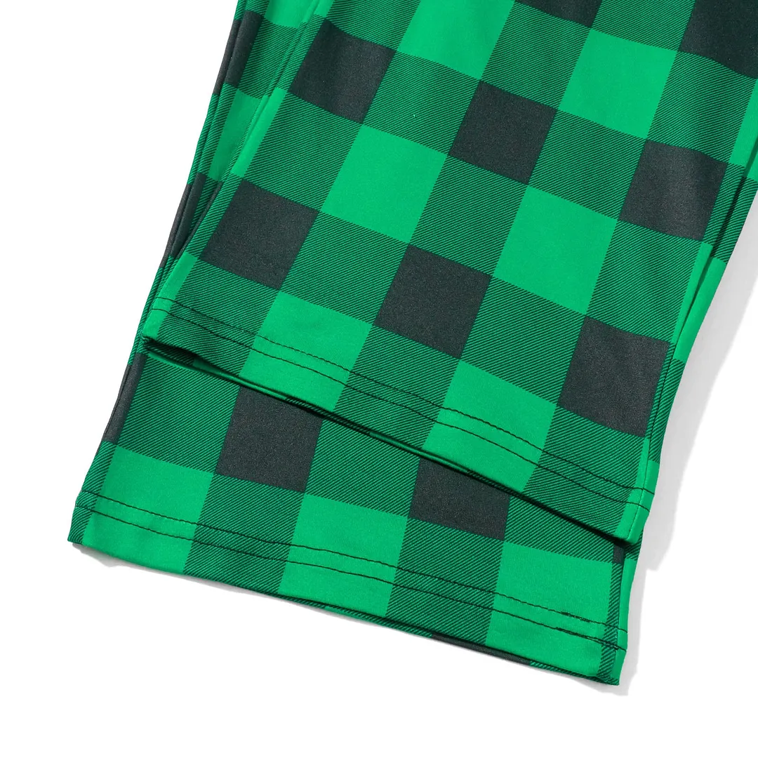 Christmas We are Family 2024 Letter Print Green & Black Plaid Family Matching Pajamas With Dog