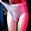 Men's Sexy Ice Silk Bikini Panties Underpants Low Rise See Through Sheer Boxer Briefs with Sheath
