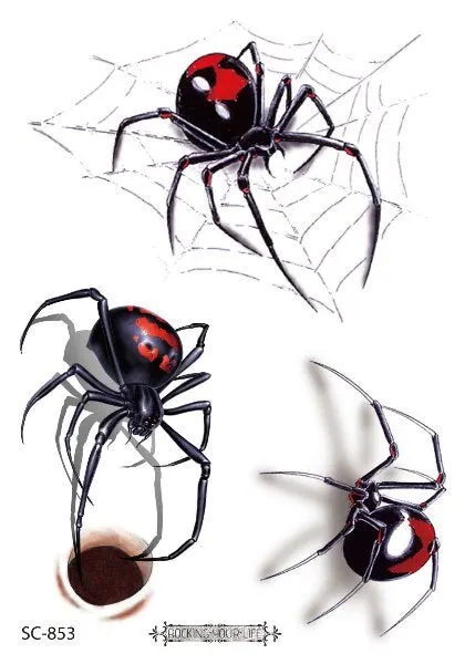 12 Kinds Big 3D Spider Tattoo Waterproof Halloween Temporary Body Art Sticker Disposable Make Up Scary tatouage temporaire