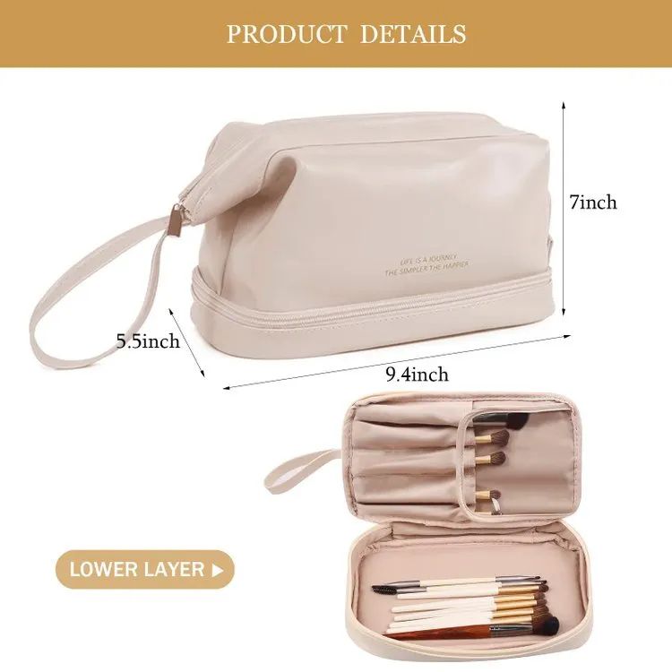 Booxom Leather Cosmetic Bag with Handle and Divider （Buy 2 Free Shipping）