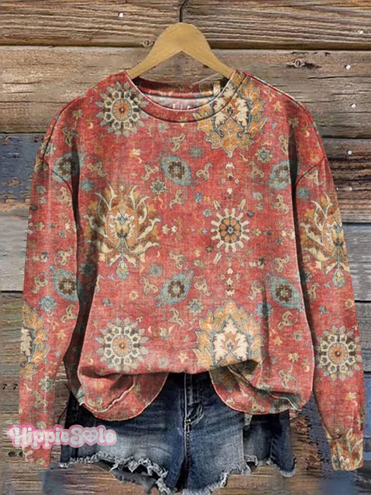 Women&rsquo;s Retro Ethnic Pattern Print Casual Sweatshirt / S