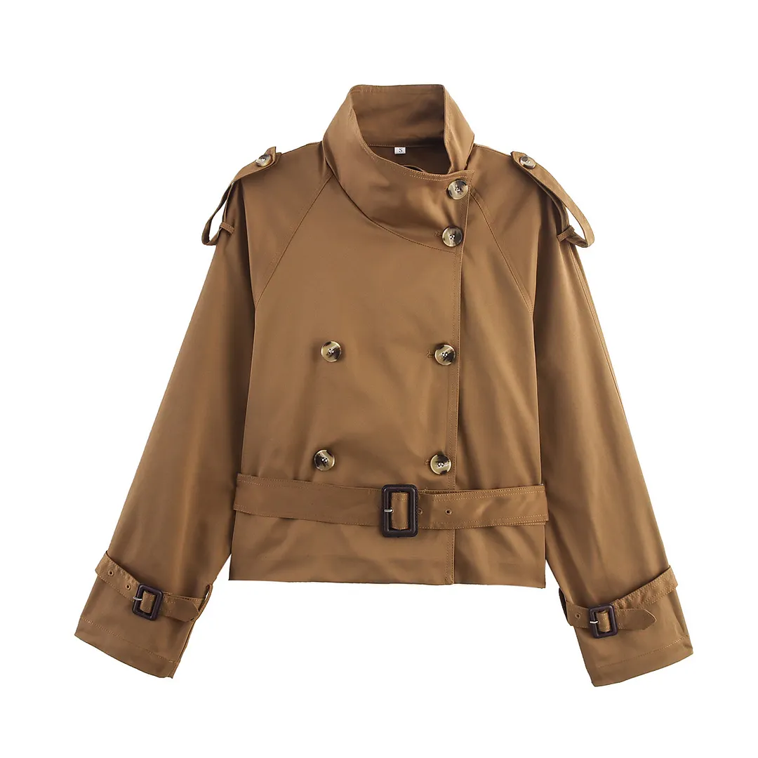 Nigikala Nigikala Women's Clothing 2025 Spring And Autumn Collar With Belt Buckle Dress Short Wind Coat Women A15022