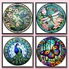 (US Local)4pcs/set Stained Glass-18CT Stamped Cross Stitch Kit(20x20cm)