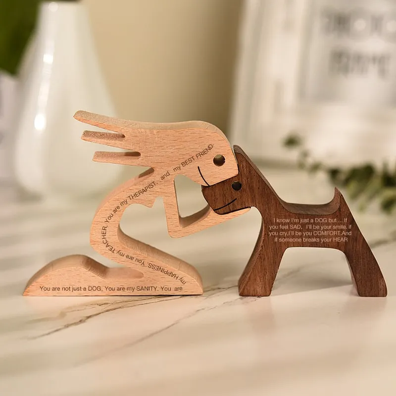 Family Puppy Wood Dog Craft Figurine Desktop Table Ornament Carving Model Creative Home Office Decoration Love Pet sculpture 515-1