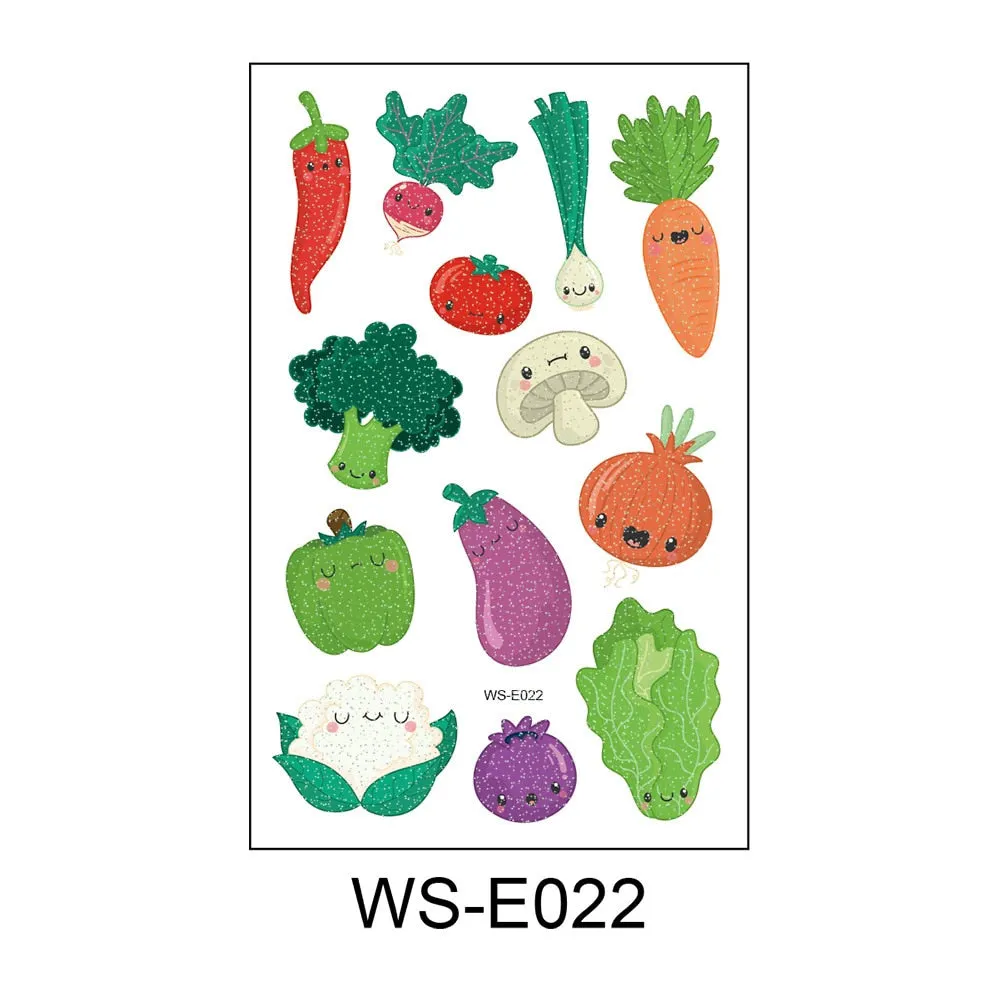 10 Kinds Glitter Powder Children Tattoo Cartoon Fruits Cute Makeup Temporary Body Arm Stickers Disposable Tatouage Temporaire