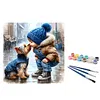 (US Local)Paint By Numbers Kit On Canvas DIY Oil Art Boy Dog Picture Home Decor40x40cm