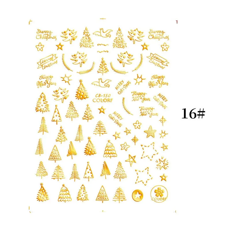 1 Sheet Christmas 5D Nail Stickers Gold And Sliver Snowflakes Transfer Nail Decals Slider Decoration For Manicuries
