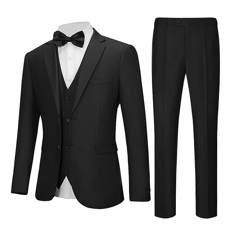 Nellelumin Men Suits 3 Pieces Black Suit for Wedding Business Party Slim Fit Banquet Vest Pants Set