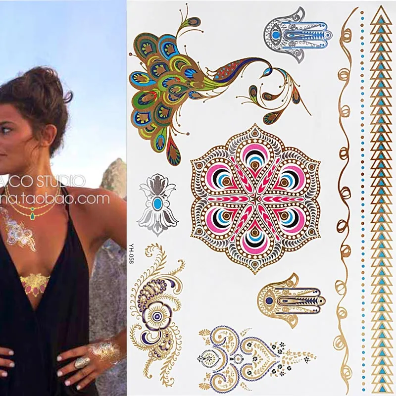 1pcs Tattoo Sticker Gold Foil Long-Lasting Temporary Temporary Tattoos for Girls