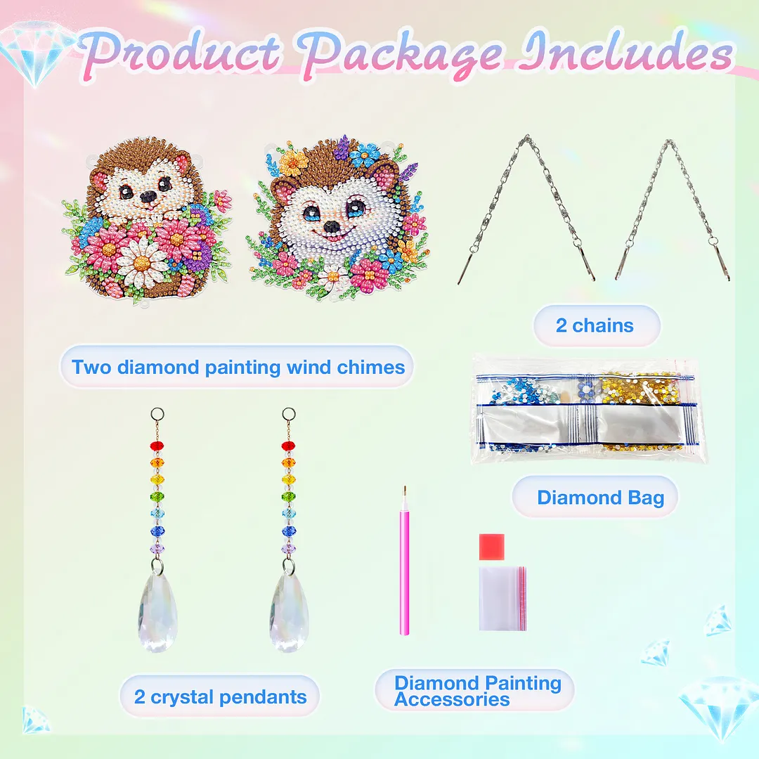 2Pcs Hedgehog DIY Double-Sided Diamond Painting Hanging Kits Diamond Painting Suncatcher Craft Kit for Home Garden Wall Decor Gift