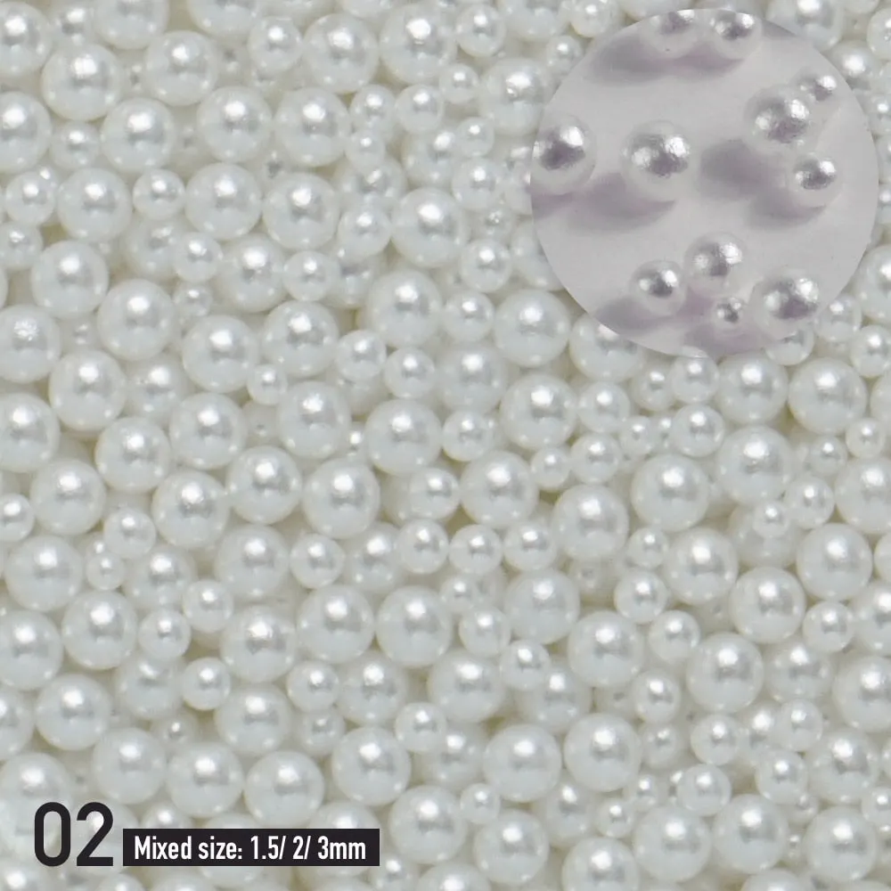 Mixed sizes(1.5~3mm) Imitation Pearls White ABS Beige Half Pearls 3d Nail Beads Rhinestone Decoration DIY Nail art