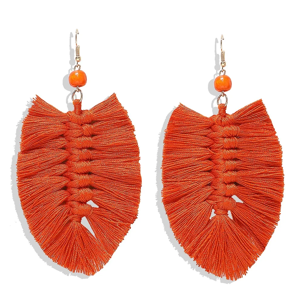 Dvacaman 2020 New Design Bohemian Leaf Shape Tassel Earrings For Women Fashion Weave Macrame Cotton Thread Earrings Drop Jewelry