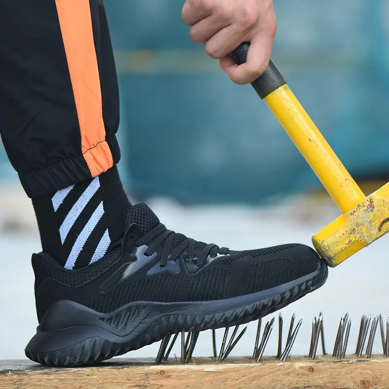 Summer Working Safety Shoes Steel Toe Male Fashion Anti-smashing Men's Work Boots Black Breathable Comfortable Sports Sneakers