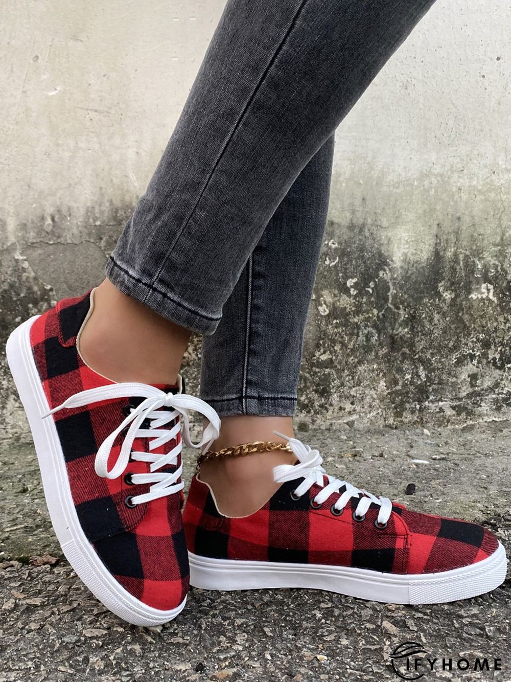 Christmas Red Plaid Black And White Plaid Leopard Casual Flat Shoes | IFYHOME