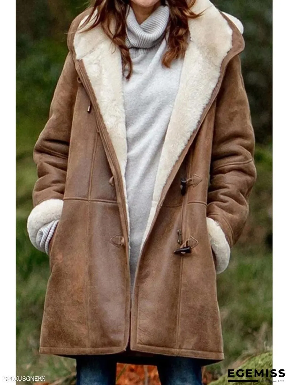 Fashion Solid Color Casual Hooded Jacket Plus Fleece Mid-length Coat | EGEMISS