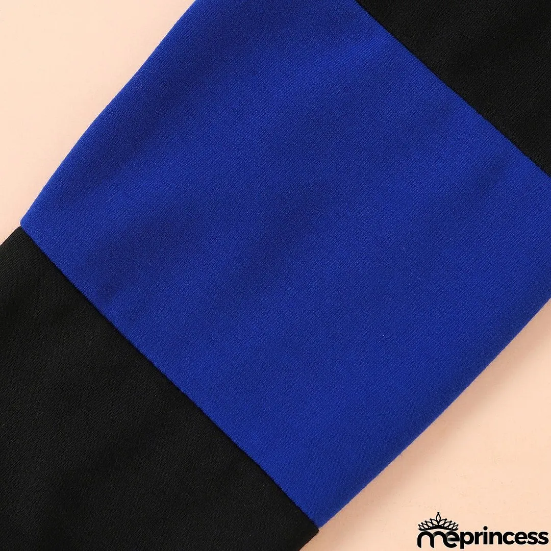 Color Block Round Neck Long Sleeve Top and Pants Set