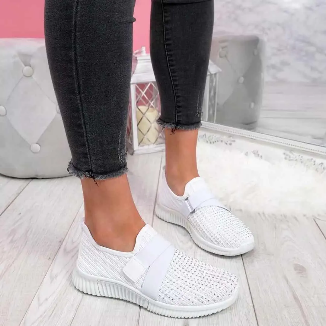 Women Casual Sneakers New Bling Rhinestone Ladies Shoes Slip On Comfortable Sole Running Walking Shoes Female Flat Mesh Shoes
