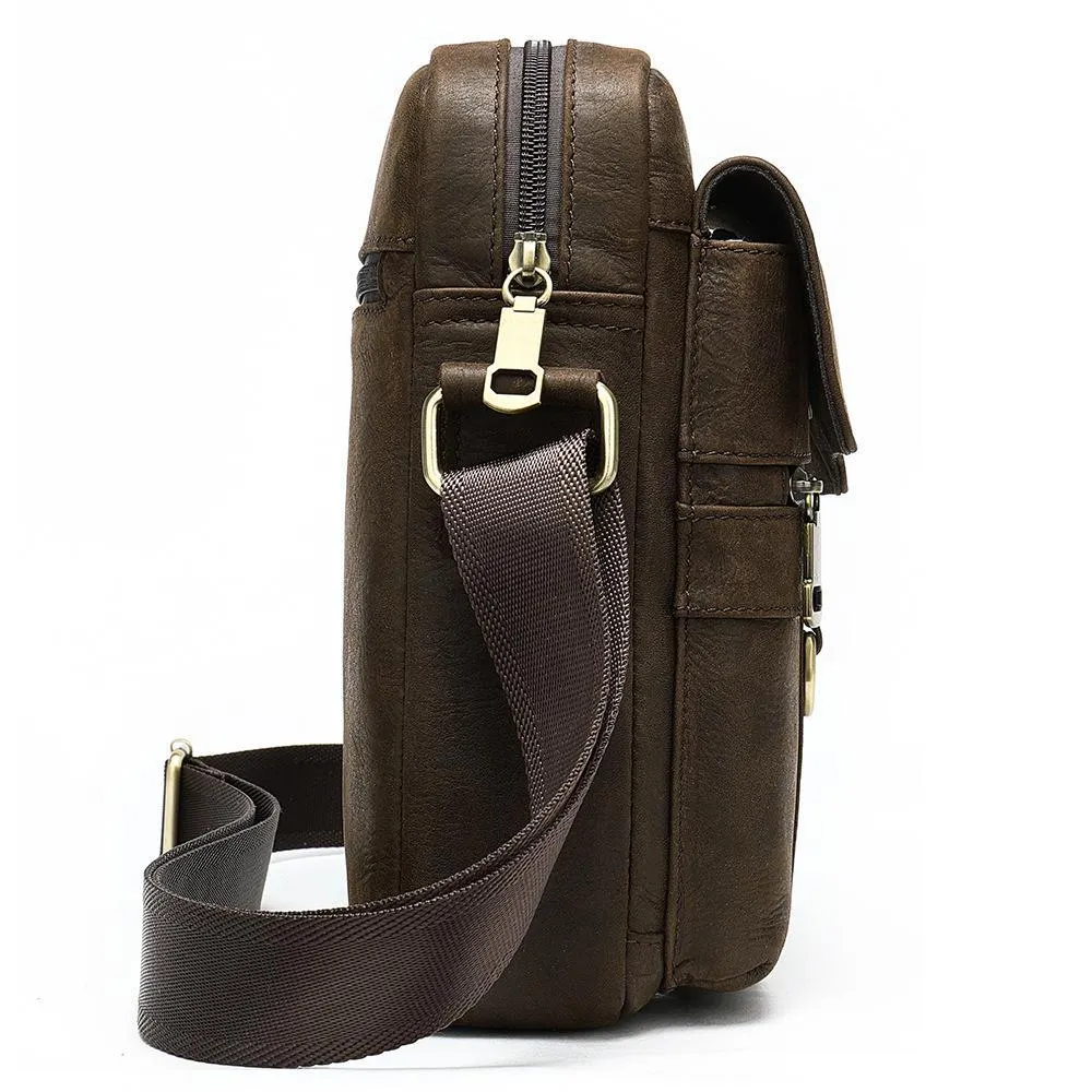 Comfy Leather Men's Soft Shoulder Bag Solid Color Zipper Crossbody Bag