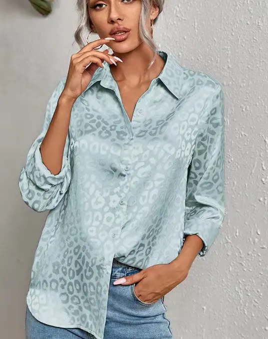 Back to school  Women Leopard Print Luxury Blouse Spring Summer Long Sleeve Lapen Vintage Button Up Shirt Office Lady Satin Tunics Harajuku Top