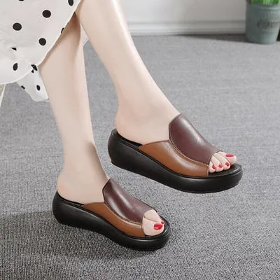 GKTINOO Woman Platform Flip Flops 2021 New Summer Women Genuine Leather Slipper High Heel Shoes Women Slippers