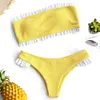 2019 New Bikinis Women Frilled Textured Strapless Bikini Set Swimsuits Swimwear Padded Low Waist Ruffles Bandeau Swimming Suit