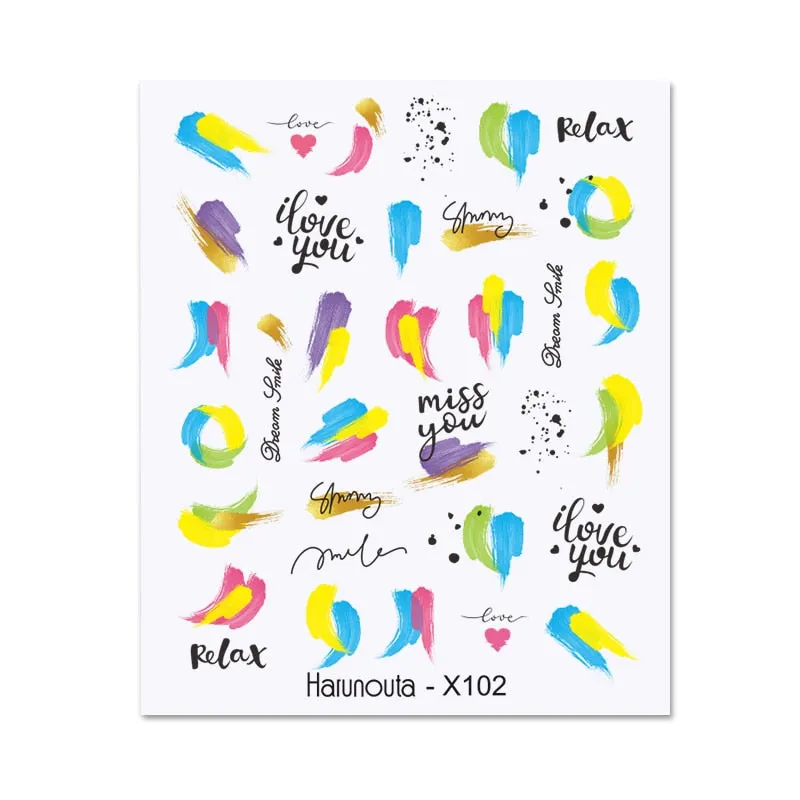 Harunouta Cool Geometry Pattern Water Decals Stickers Christmas Snowflakes Slider For Nails Valentine's Day Nail Art Decoration