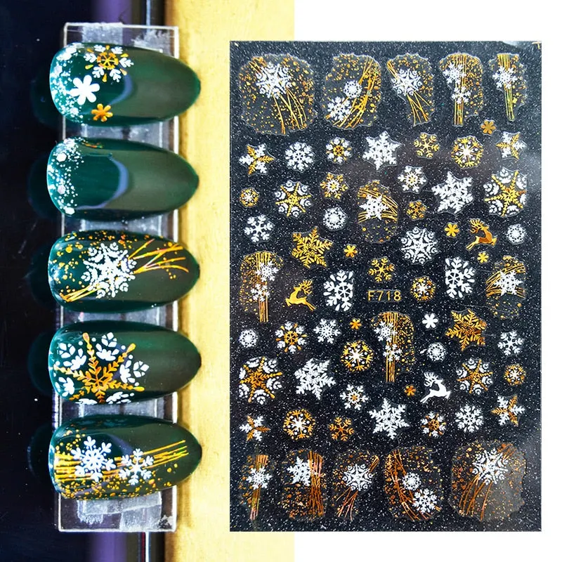 Sliver Bronzing 3D Christmas Nail Art Decoration Sticker Sparkly White Colorful Glitter Geometry Snowflake Winter Slider Foil