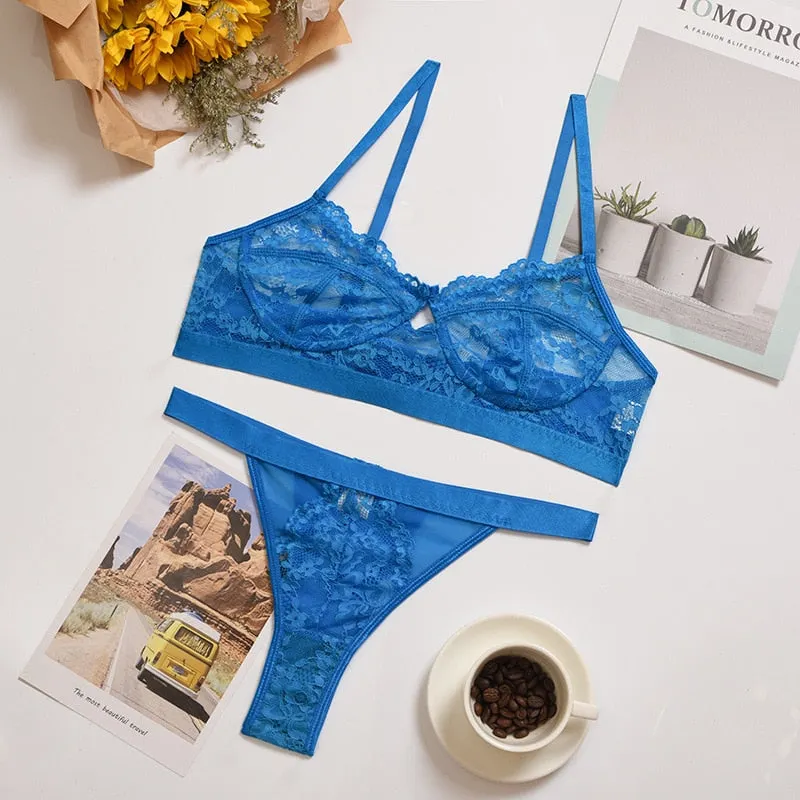 Yimunancy 2-piece Bra Set Women Transparent Lingerie Sexy Bra +panty 2021 Ladies Lingerie Set