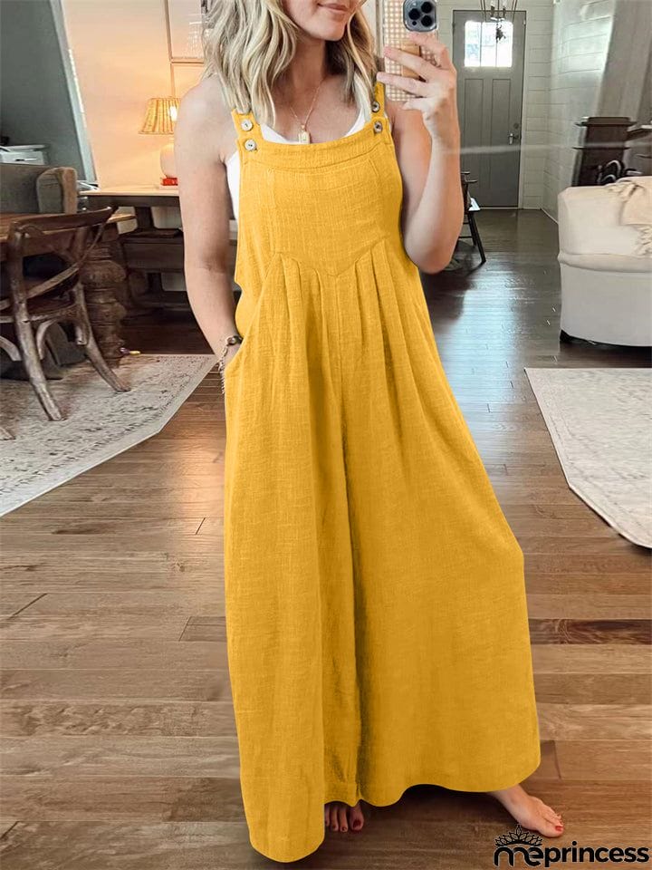 Women's Casual Cotton Linen Wide Leg Holiday Jumpsuits