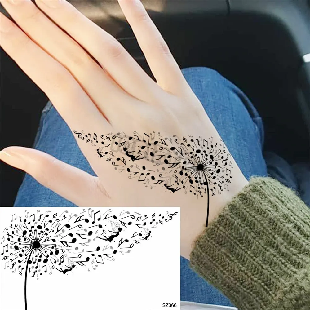 Black Dandelion With Creative Tattoos For Women Men Realistic Sea Wave Mountain Lavender Fake Tattoo Sticker Arm Leg Tatoos 3D