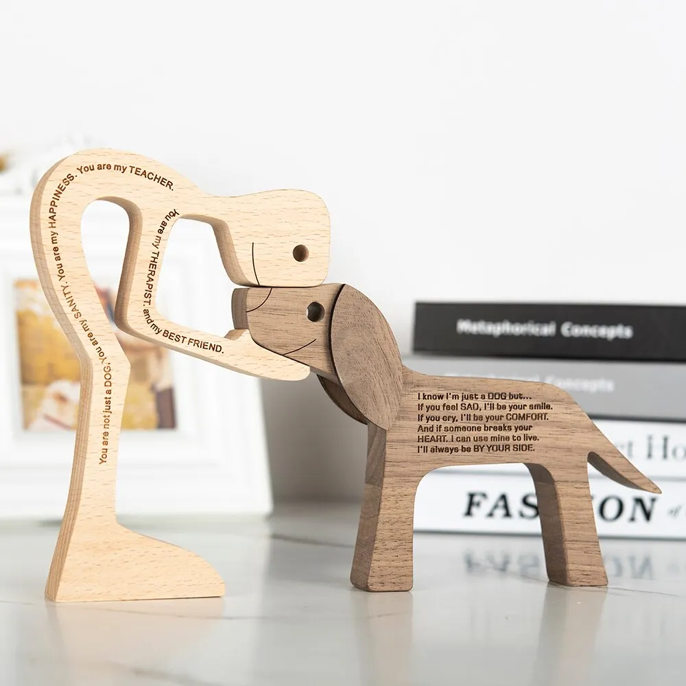 Wooden Dog Decoration Craft Figurine Family Puppy Table Ornament Wood Carving Model Creative Decoration For Lovely Gifts