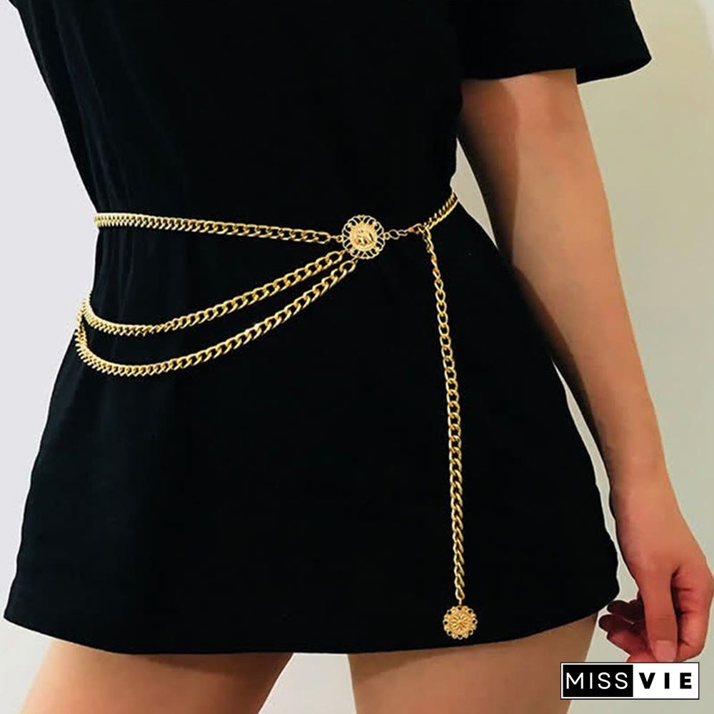 Sunflower Multilayer Waist Chain Belt for Dress Jeans Trous